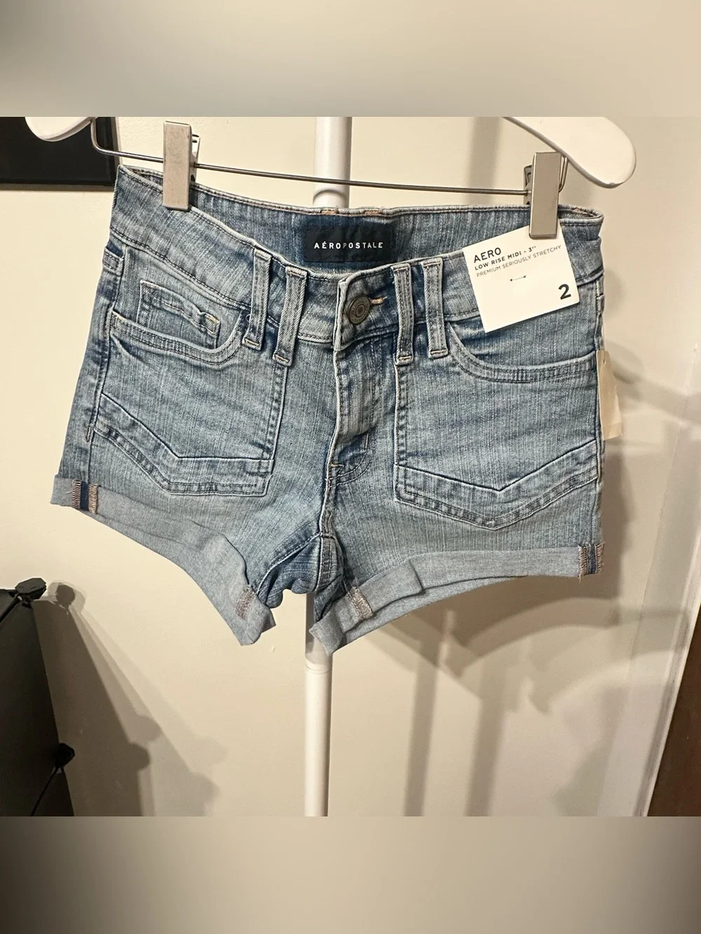 NWT Aeropostale premium stretch denim mini shorts with 3” inseam- size 2
